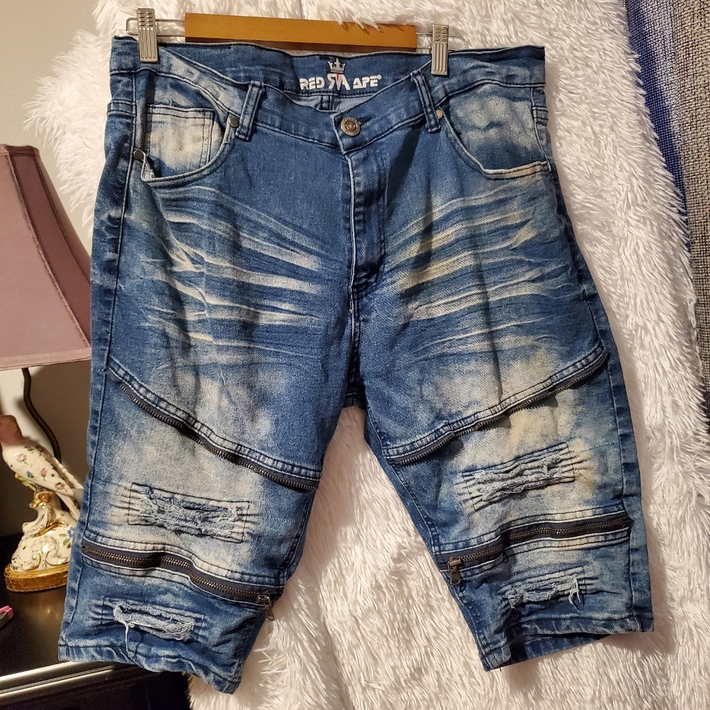 RED APE ❤️ 🦍 Men's Moto Highly Distressed SIZE 36 Zippers L👀K REDAPE ❤️ 🦍
